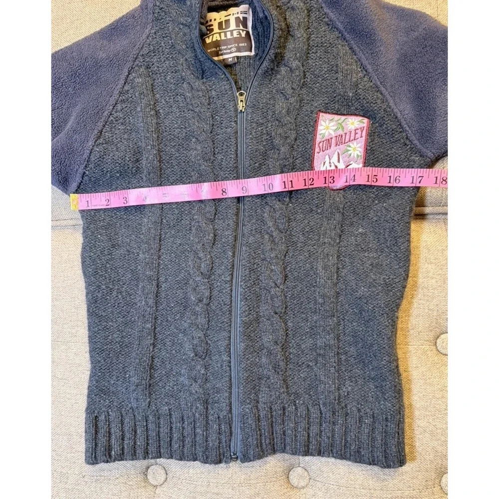 Sun‎ Valley Donna Gray Wool Mohair Full Zip Cardigan Sweater Jacket Womens M Ski
